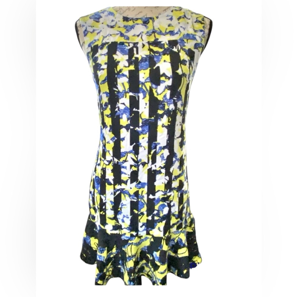 Peter Pilotto x Target🌟 Blue Ruffly Hem Sleeveless Abstract Floral Banded Dress